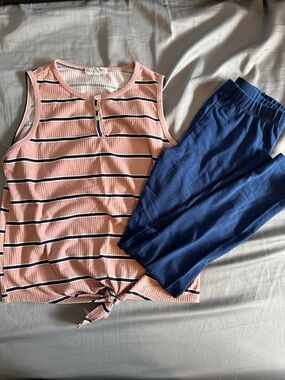 KidsCrown of Hearts Pink & Blue Striped Tank with Vigoss Blue Pants Matching Set